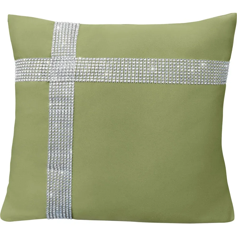 Diamante Cross Filled Cushion 2 Pack - Green, Polyester