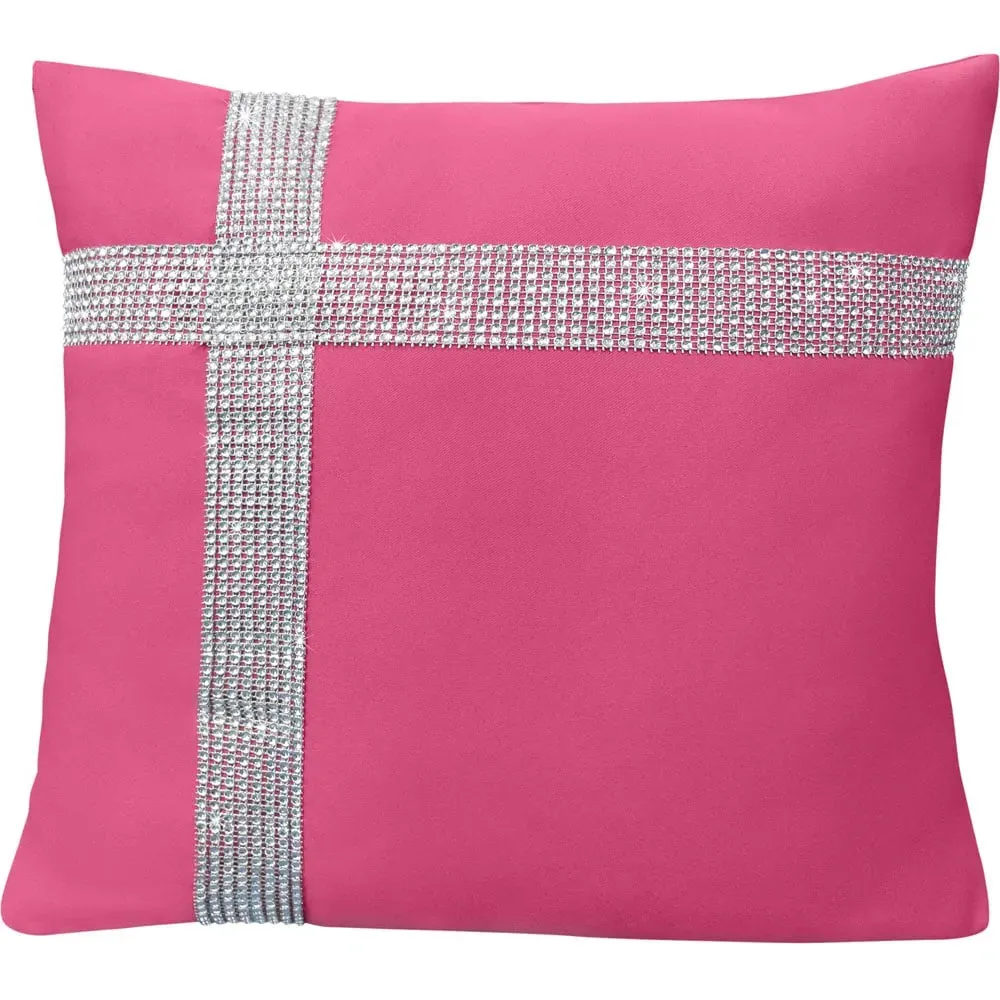 Diamante Cross Filled Cushion 2 Pack - Pink, Polyester