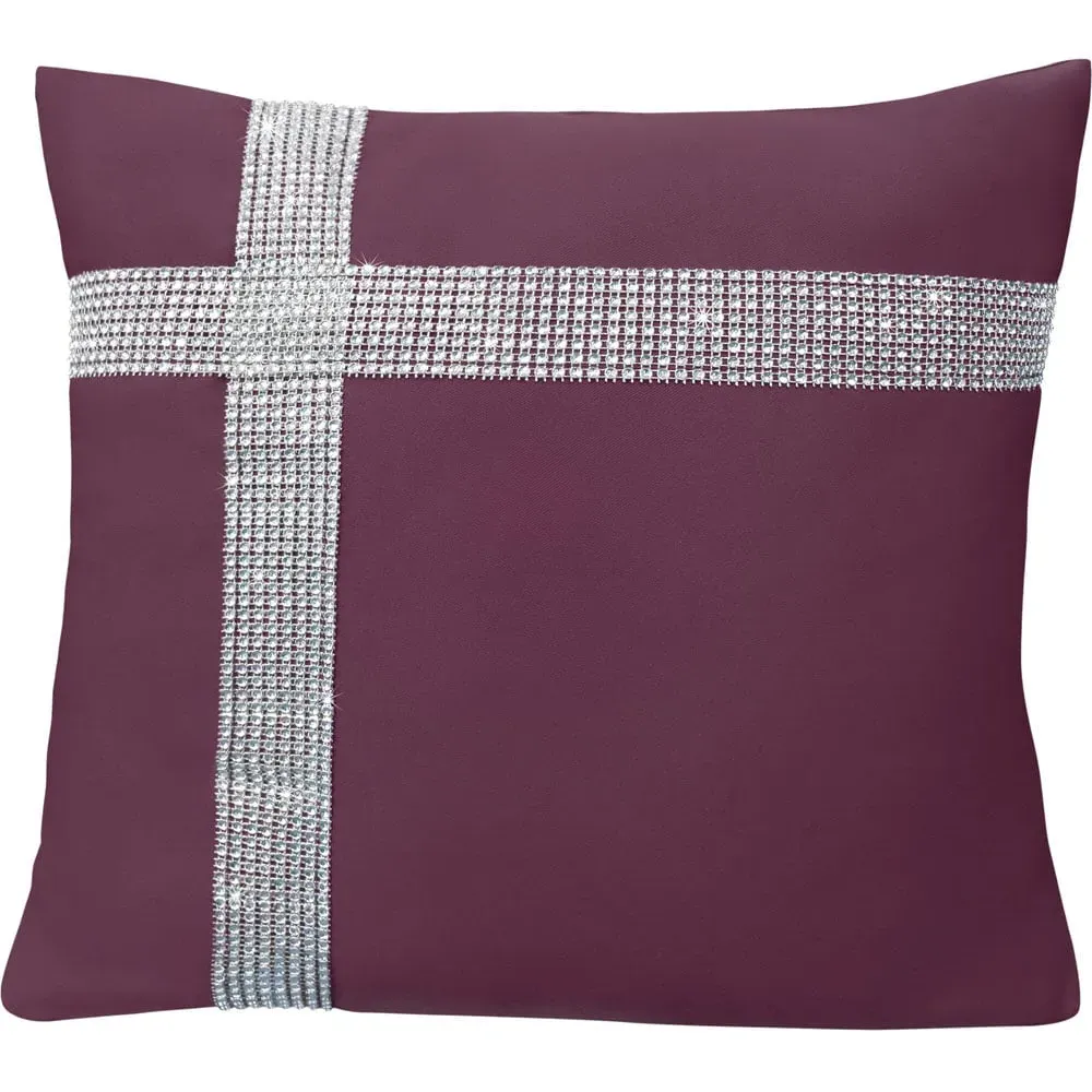 Diamante Cross Filled Cushion 2 Pack - Purple, Polyester