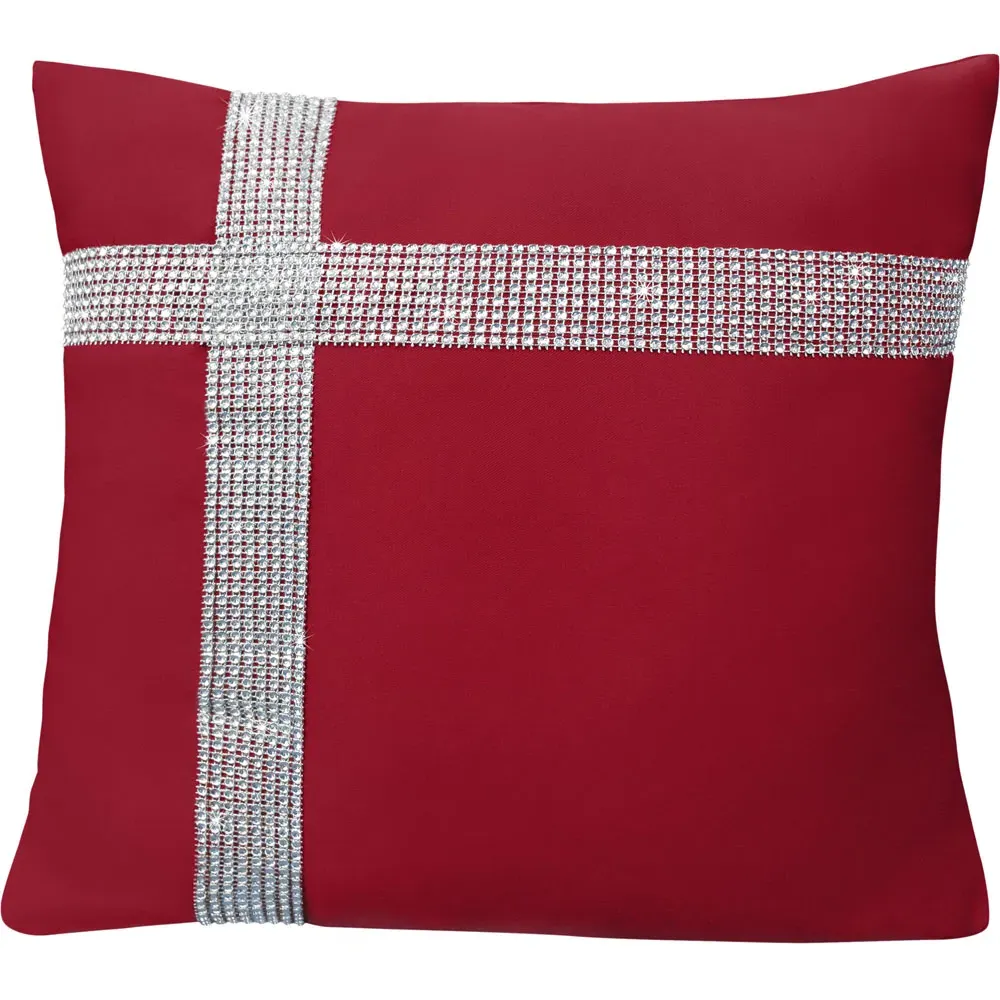 Diamante Cross Filled Cushion 2 Pack - Red, Polyester