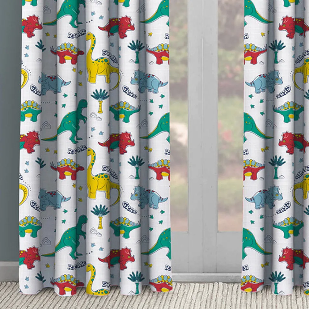 Dinosaur Pencil Pleat Curtains - Multi, Polyester