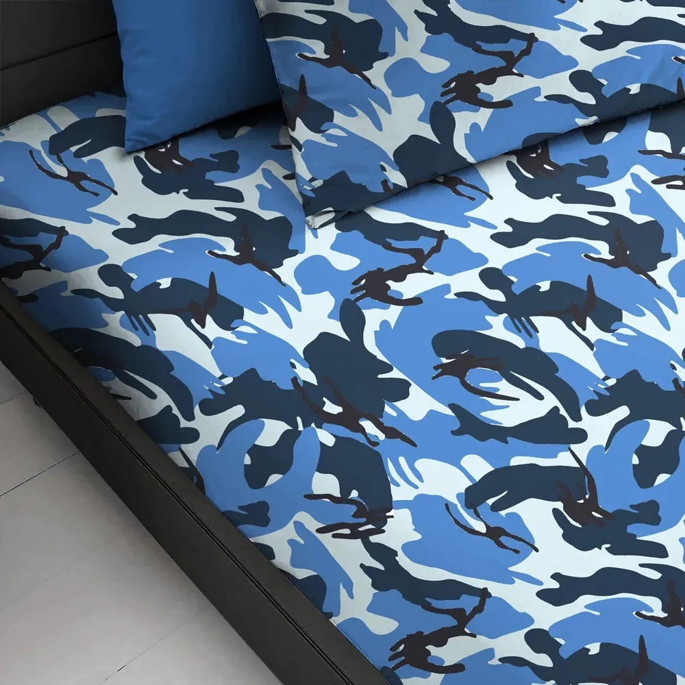 Double Camouflage Fitted Sheet - Blue