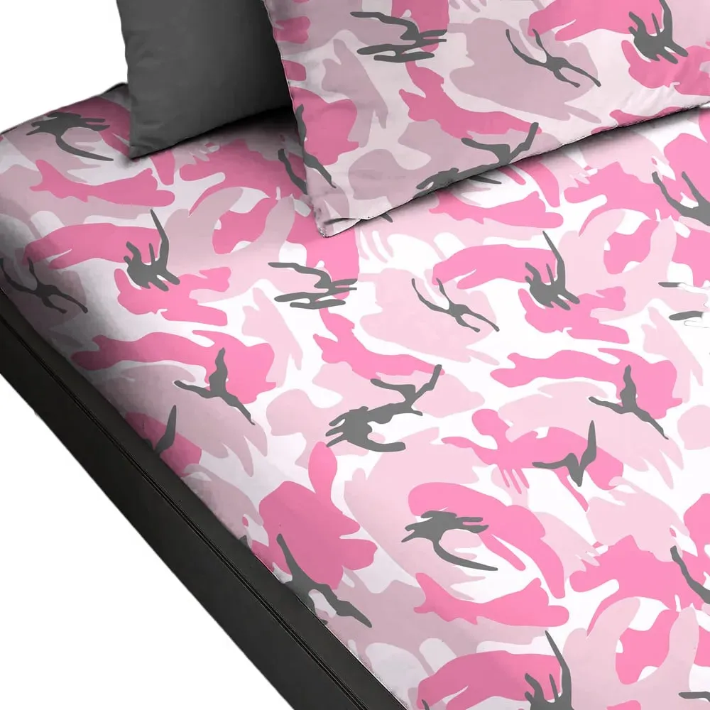 Double Camouflage Fitted Sheet - Pink