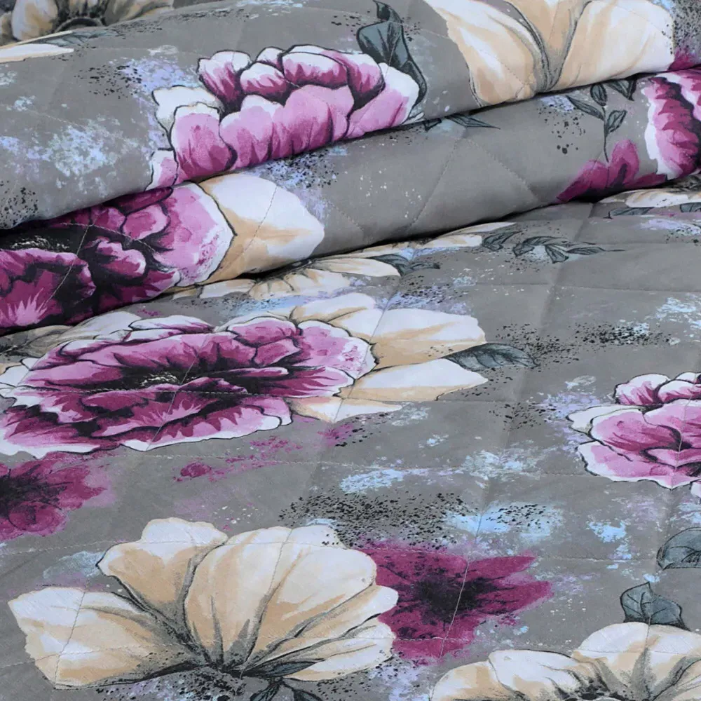 Double Cassia Floral Bedspread Set - Purple, Polycotton
