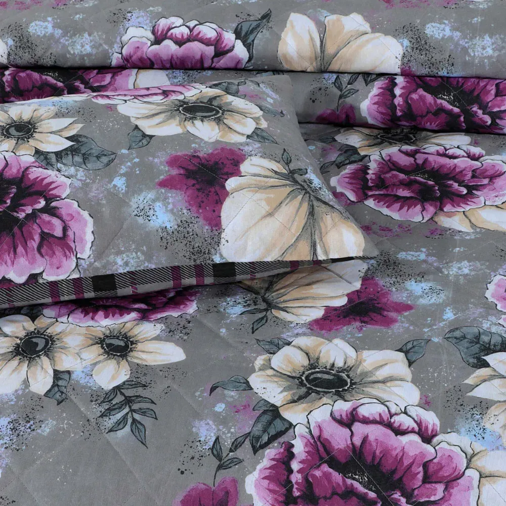 Double Cassia Floral Bedspread Set - Purple, Polycotton