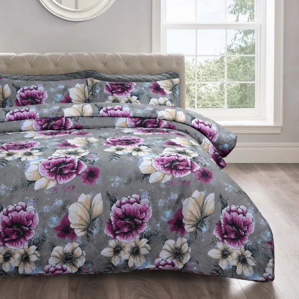 Double Cassia Floral Bedspread Set - Purple, Polycotton