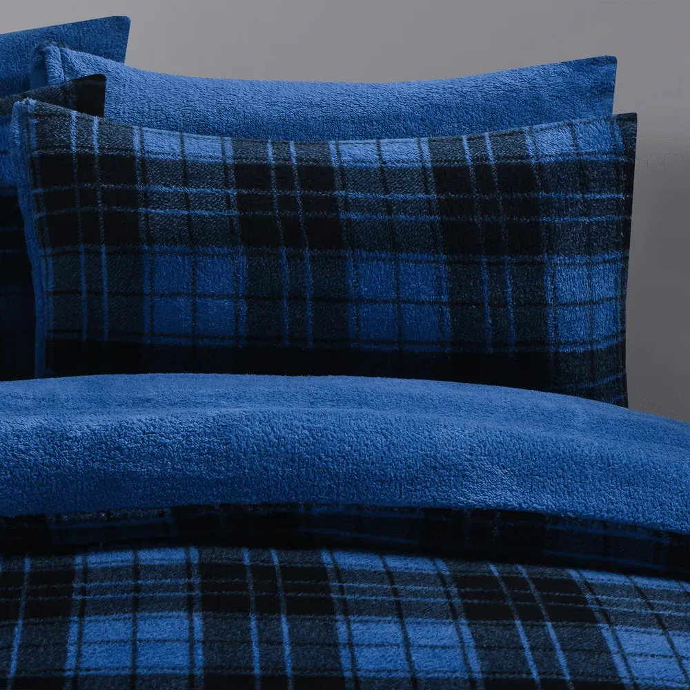 Double Check Teddy Fleece Duvet Set - Blue