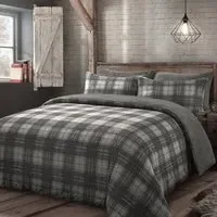 Double Check Teddy Fleece Duvet Set - Grey