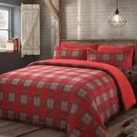 Double Check Teddy Fleece Duvet Set - Red