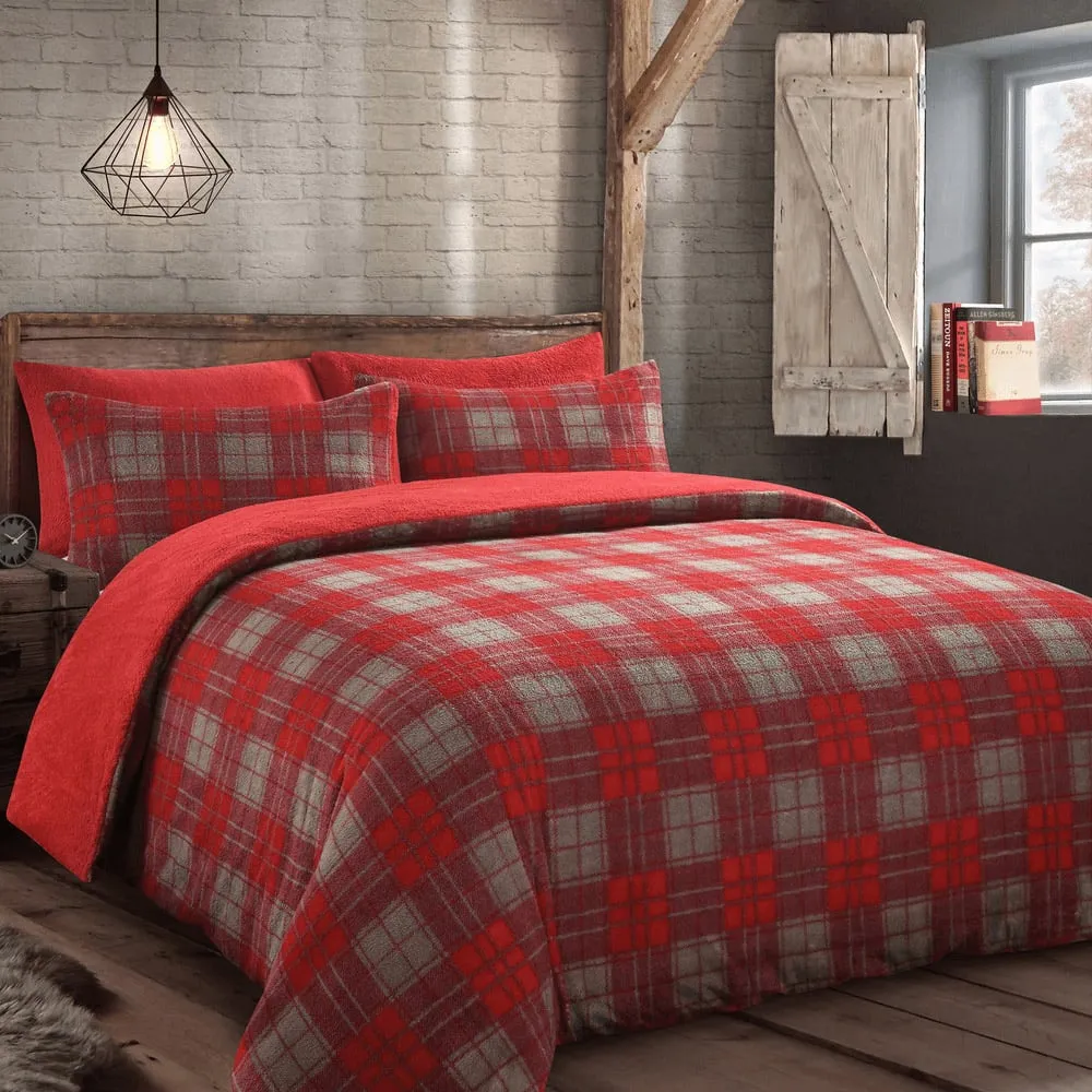 Double Check Teddy Fleece Duvet Set - Red