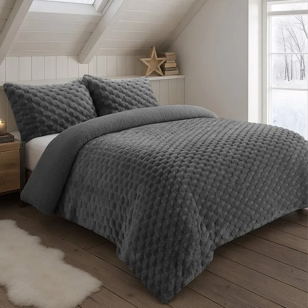 Double Chunky Popcorn Duvet Set - Charcoal