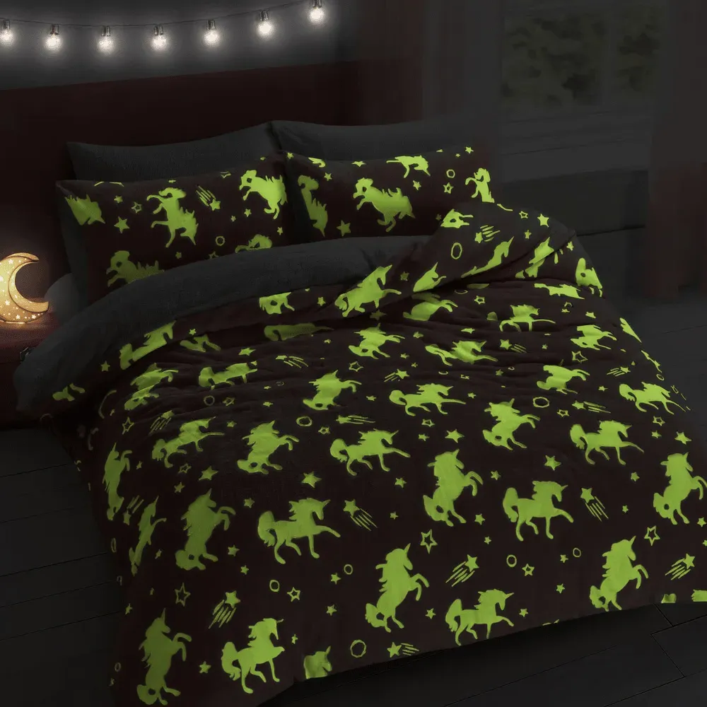 Double Glow in the Dark Unicorn Duvet Set - Pink