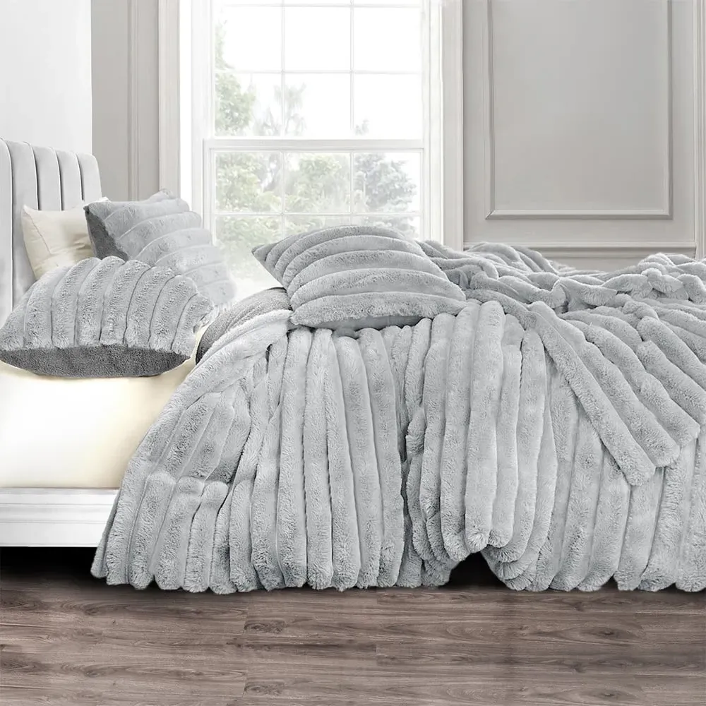 Double Jumbo Cord Duvet Set - Silver