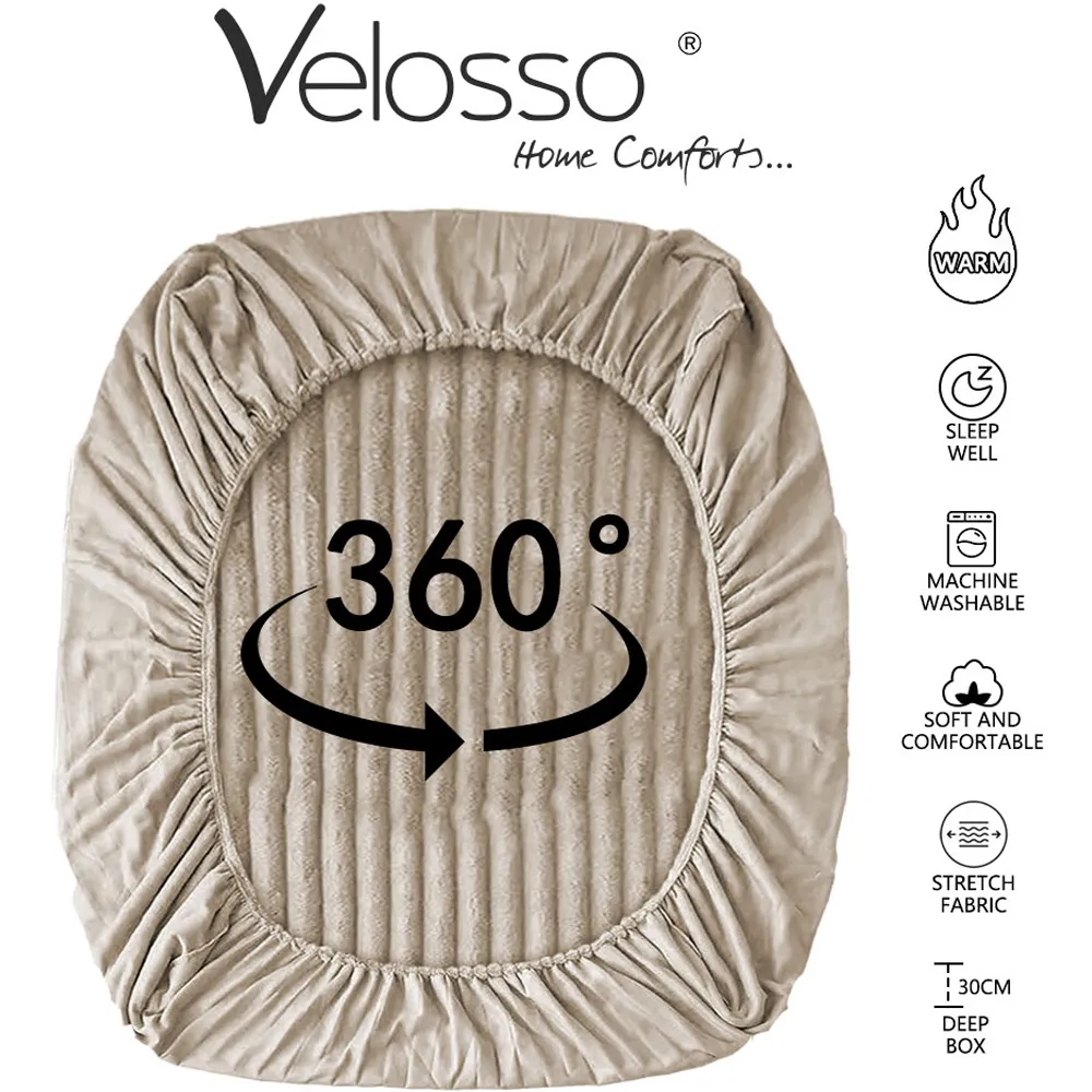 Double Jumbo Cord Fitted Bed Sheet - Beige