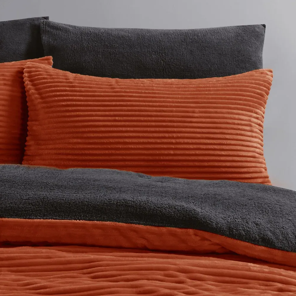 Double Plush Cord Duvet Set - Rust, Teddy Fleece