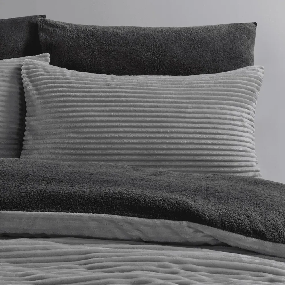 Double Plush Cord Duvet Set - Silver, Teddy Fleece