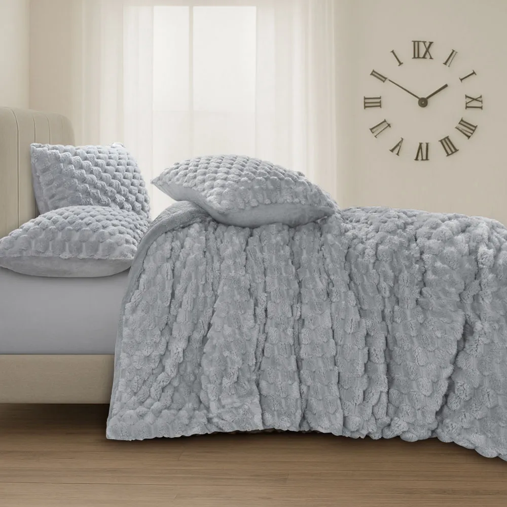 Double Size Chunky Popcorn Duvet Set - Silver