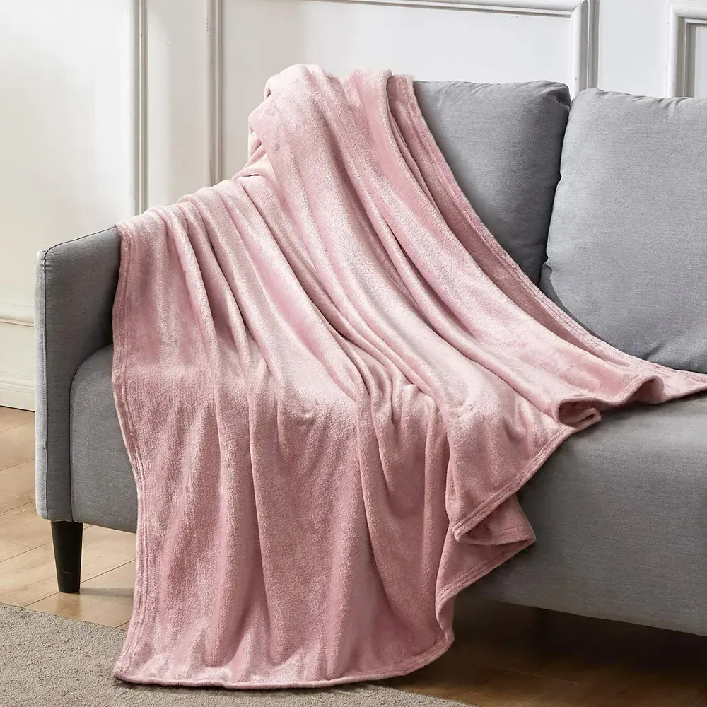Flannel Faux Mink Throw - Blush