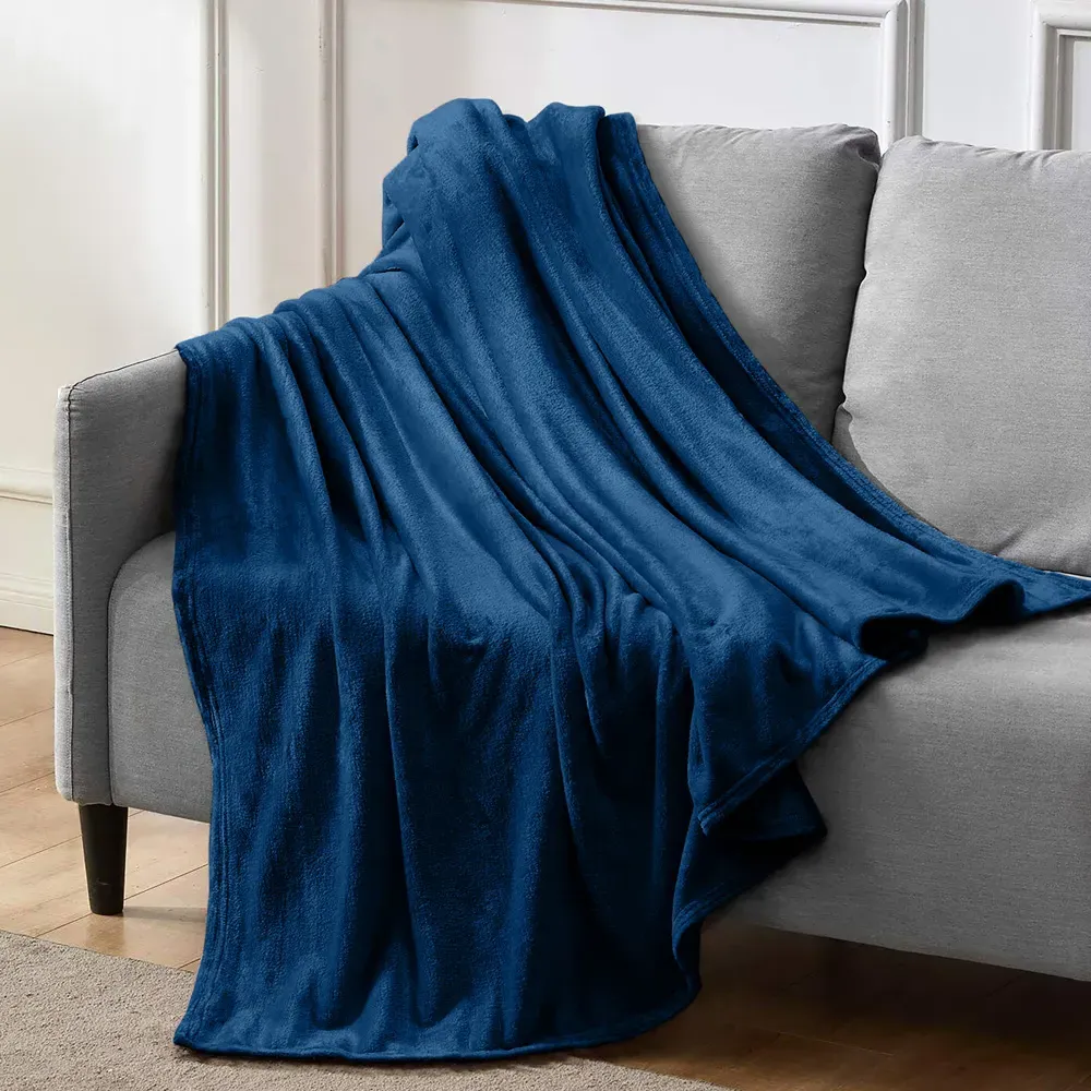 Flannel Faux Mink Throw - Navy
