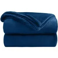 Flannel Faux Mink Throw - Navy