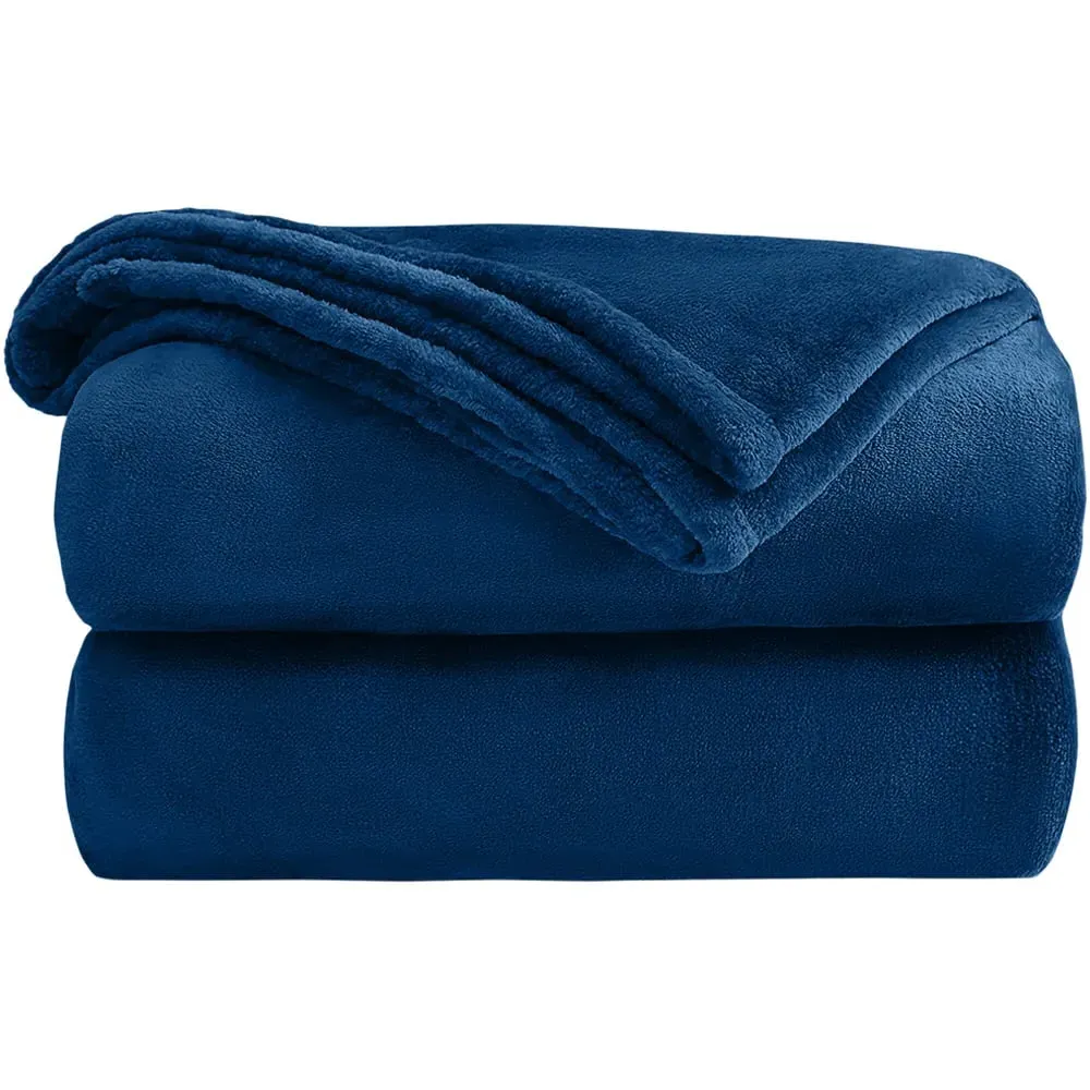Flannel Faux Mink Throw - Navy