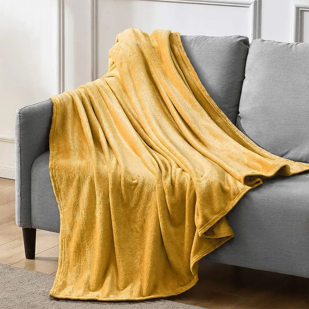 Flannel Faux Mink Throw - Ochre