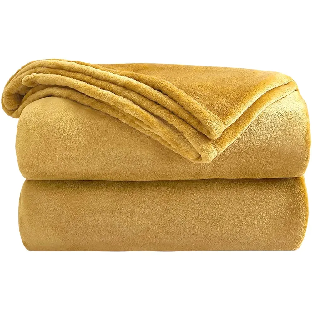 Flannel Faux Mink Throw - Ochre