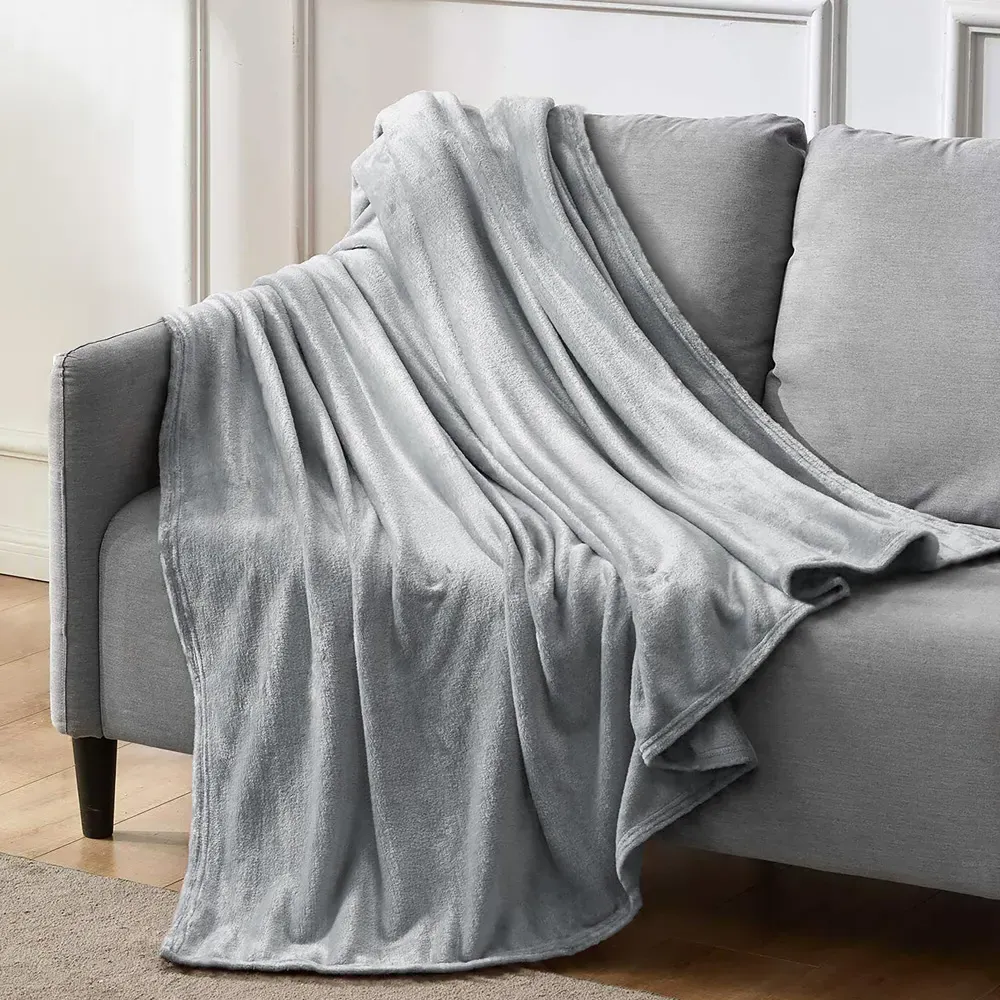 Flannel Faux Mink Throw - Silver
