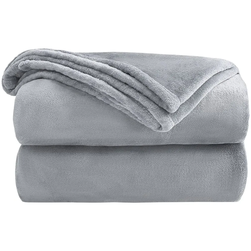 Flannel Faux Mink Throw - Silver