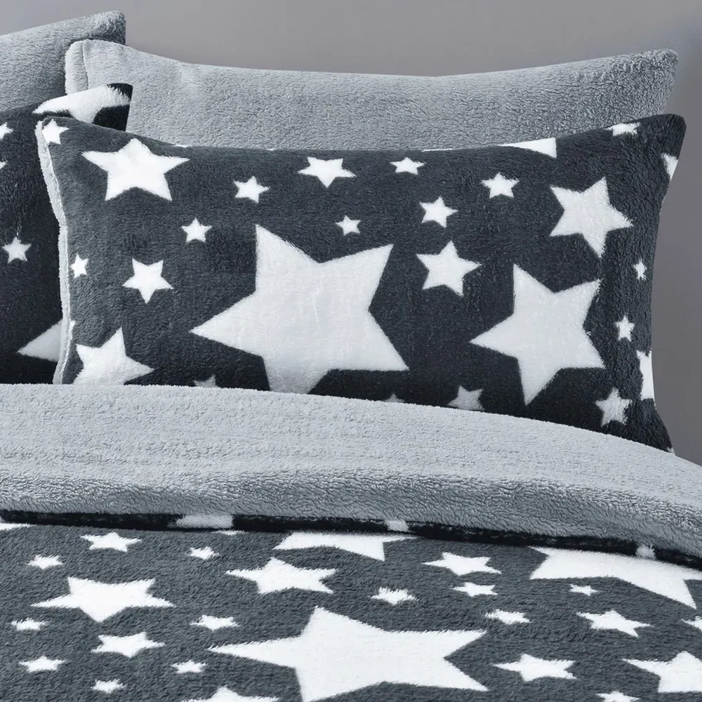 Galaxy King Size Teddy Duvet Set - Grey, Fleece