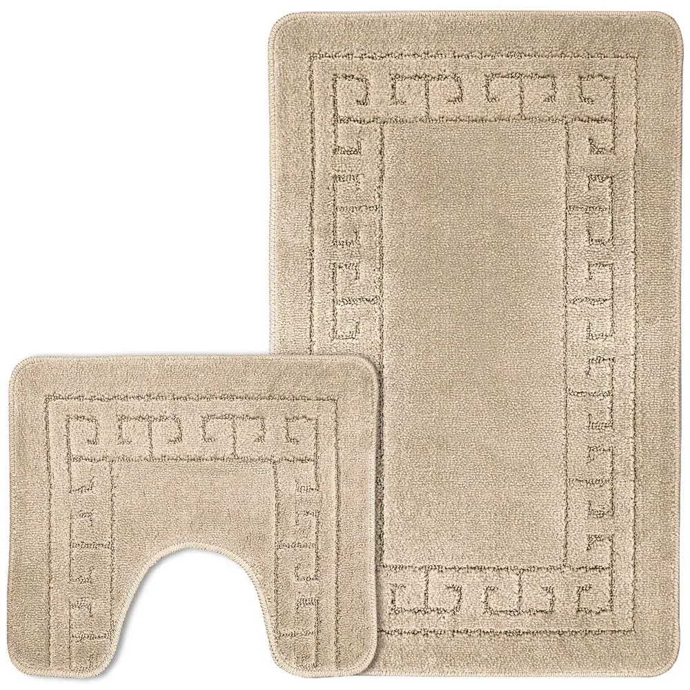 Greek Key Bath Mat Set - Beige, Polypropylene image