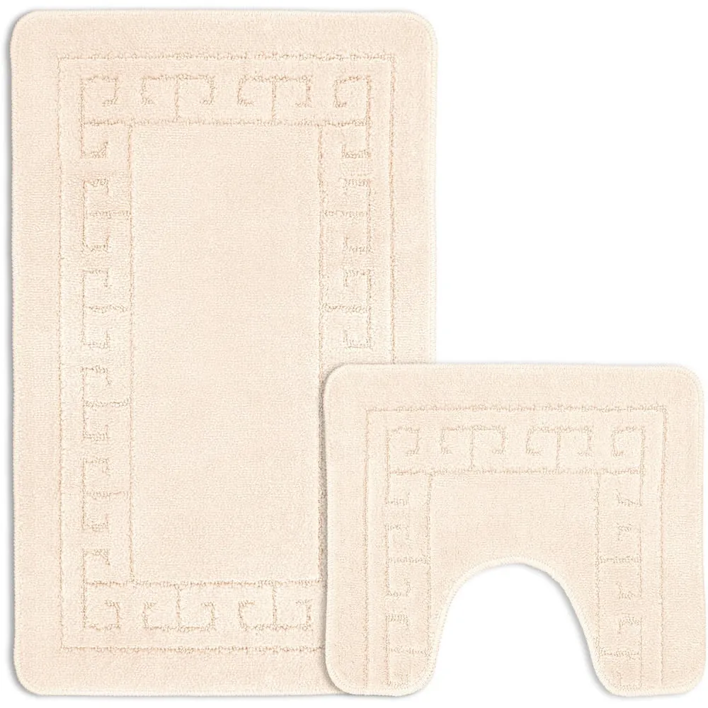 Greek Key Bath Mat Set - Cream, Polypropylene