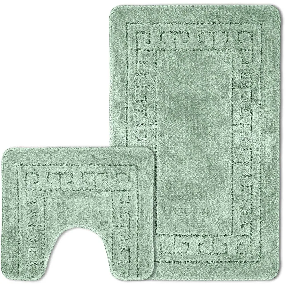 Greek Key Bath Mat Set - Green, Polypropylene