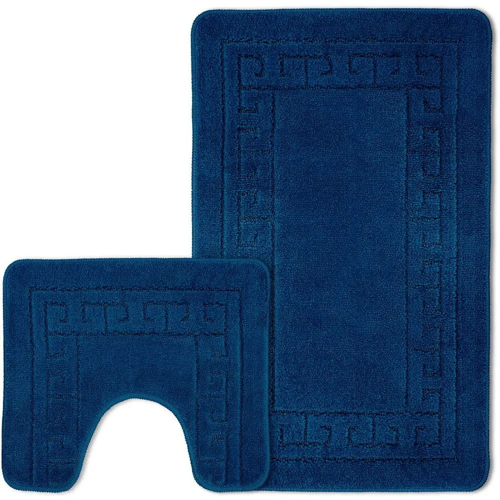 Greek Key Bath Mat Set - Navy image