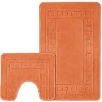 Greek Key Bath Mat Set - Orange