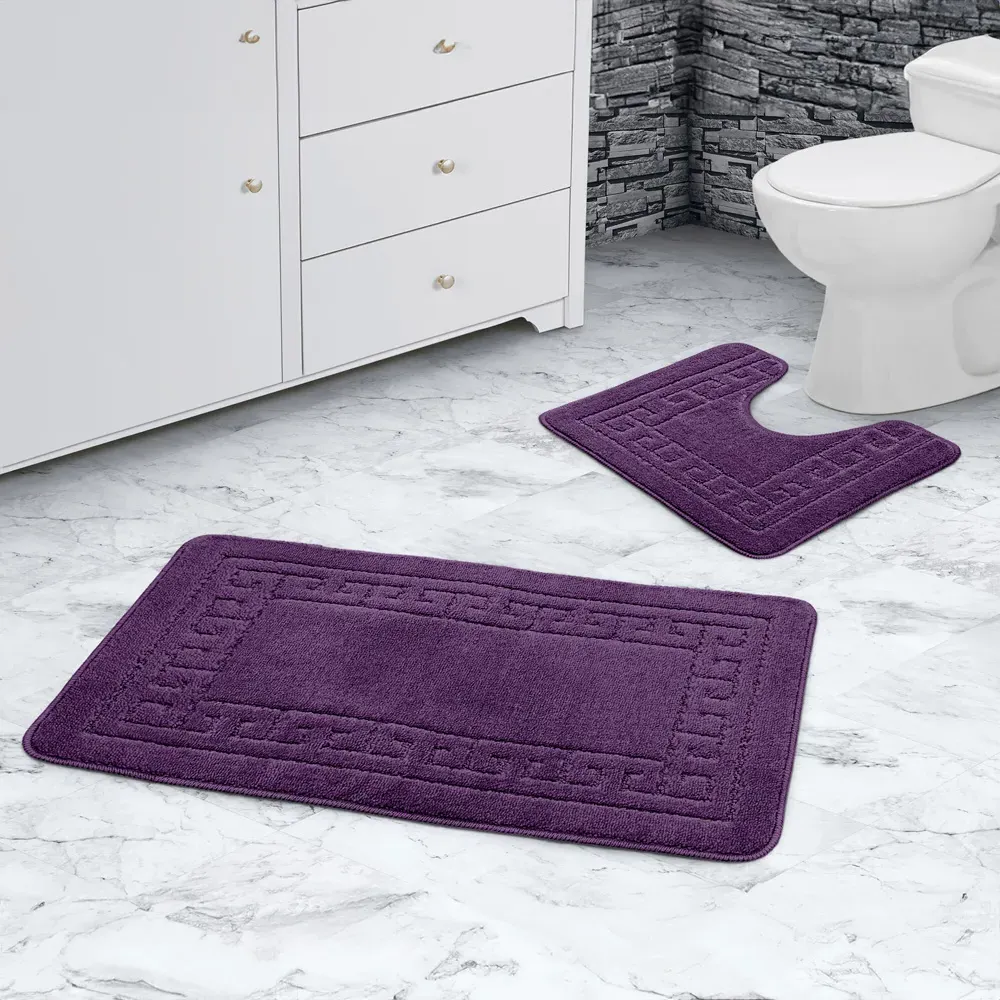 Greek Key Bath Mat Set - Purple, Polypropylene