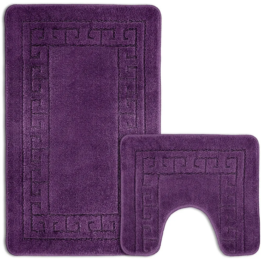 Greek Key Bath Mat Set - Purple, Polypropylene