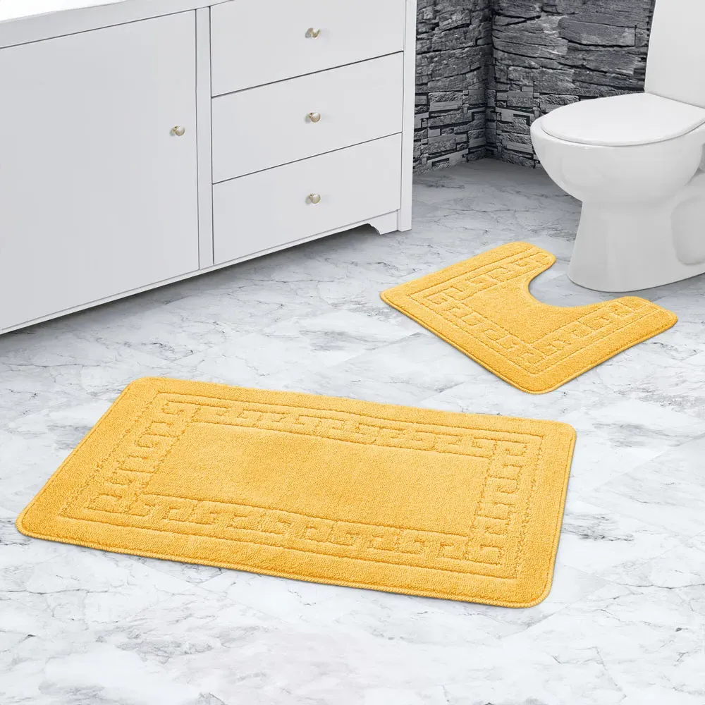 Greek Key Bath Mat Set - Yellow, Polypropylene