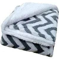 Grey Chevron Sherpa Throw - Grey, Polyester