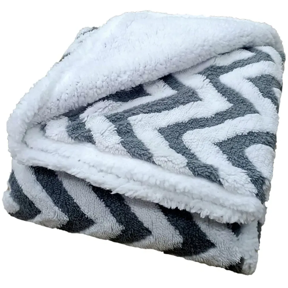 Grey Chevron Sherpa Throw - Grey, Polyester image