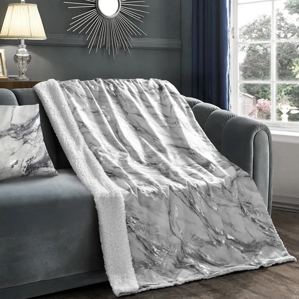 Grey Marble Sherpa Throw - Grey