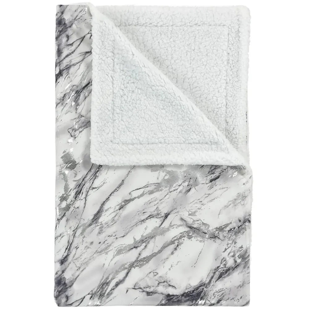 Grey Marble Sherpa Throw - Grey image