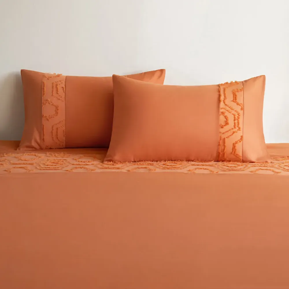 Hex King Size Tufted Duvet Set - Orange, Polyester
