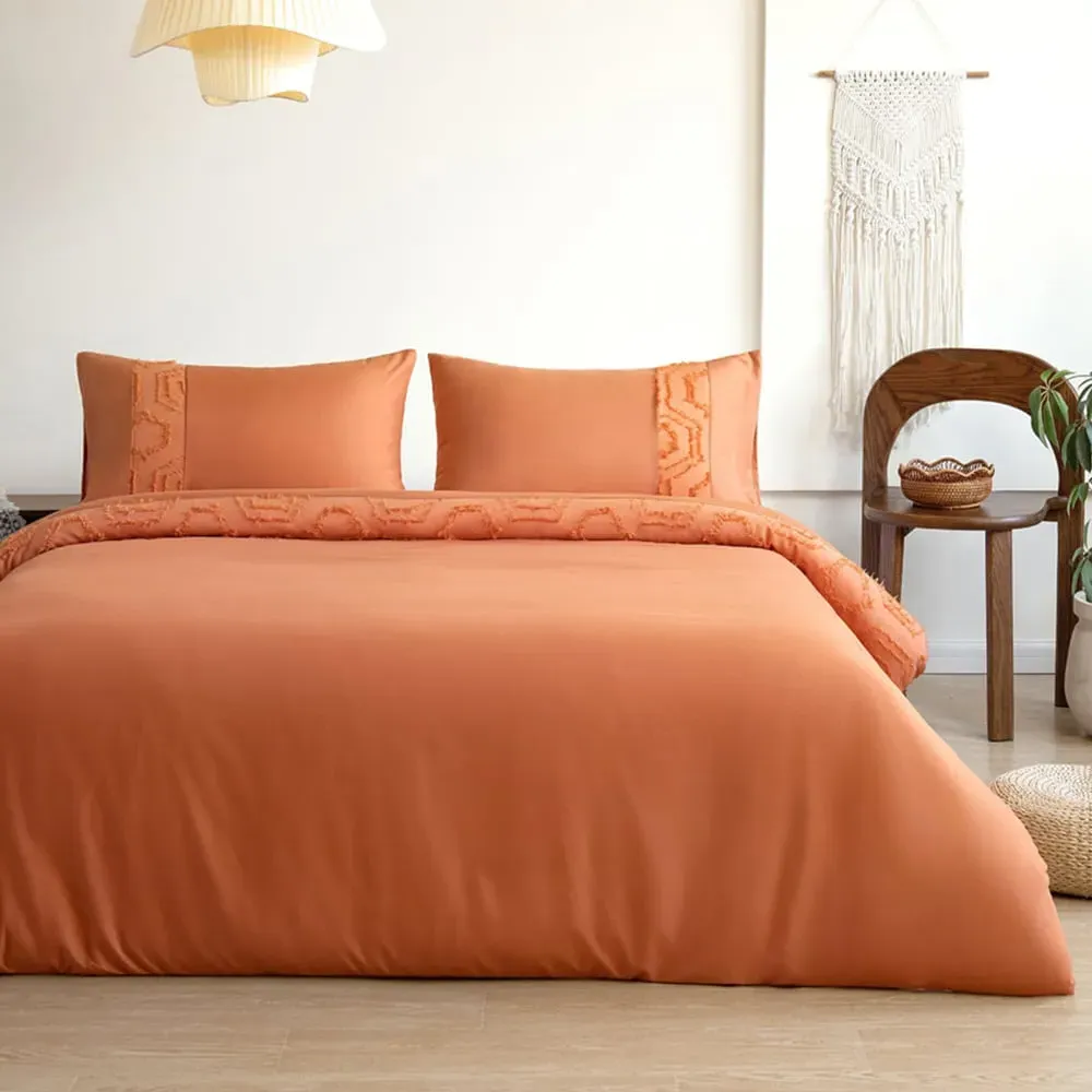 Hex King Size Tufted Duvet Set - Orange, Polyester