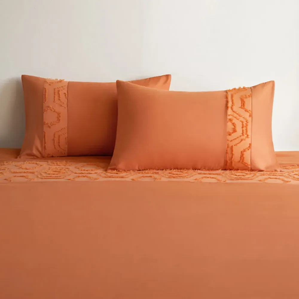 Hex Single Tufted Duvet Set - Orange, Polyester
