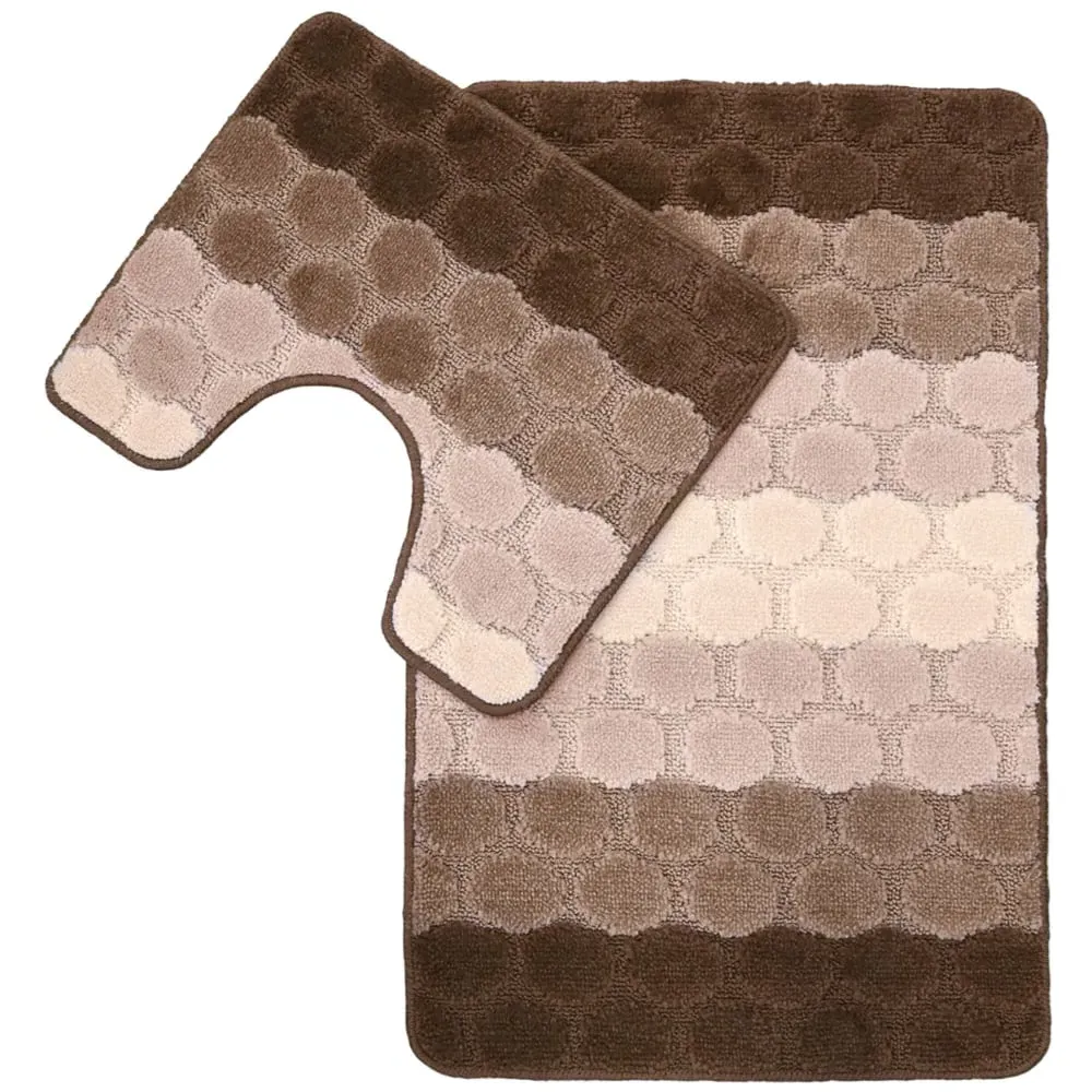 Hex Stripe Bath Mat Set - Brown, Polypropylene