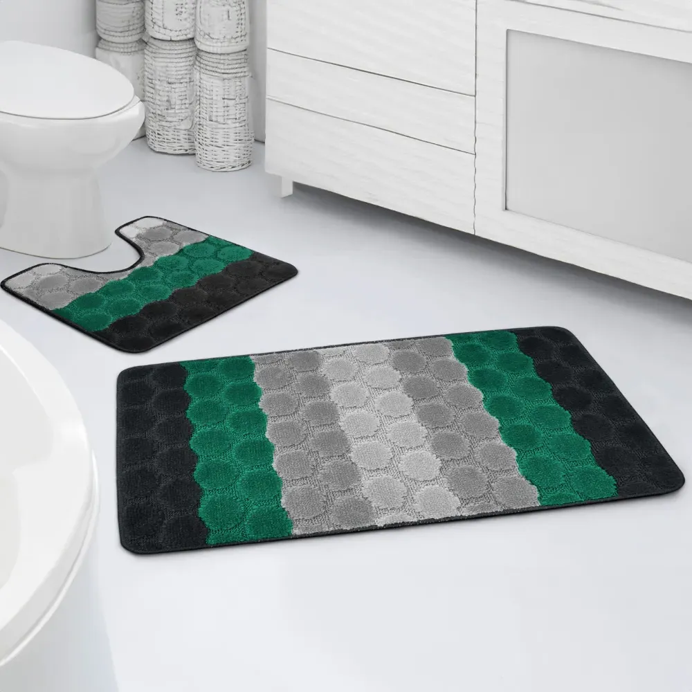 Hex Stripe Bath Mat Set - Green, Polypropylene