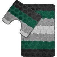 Hex Stripe Bath Mat Set - Green, Polypropylene