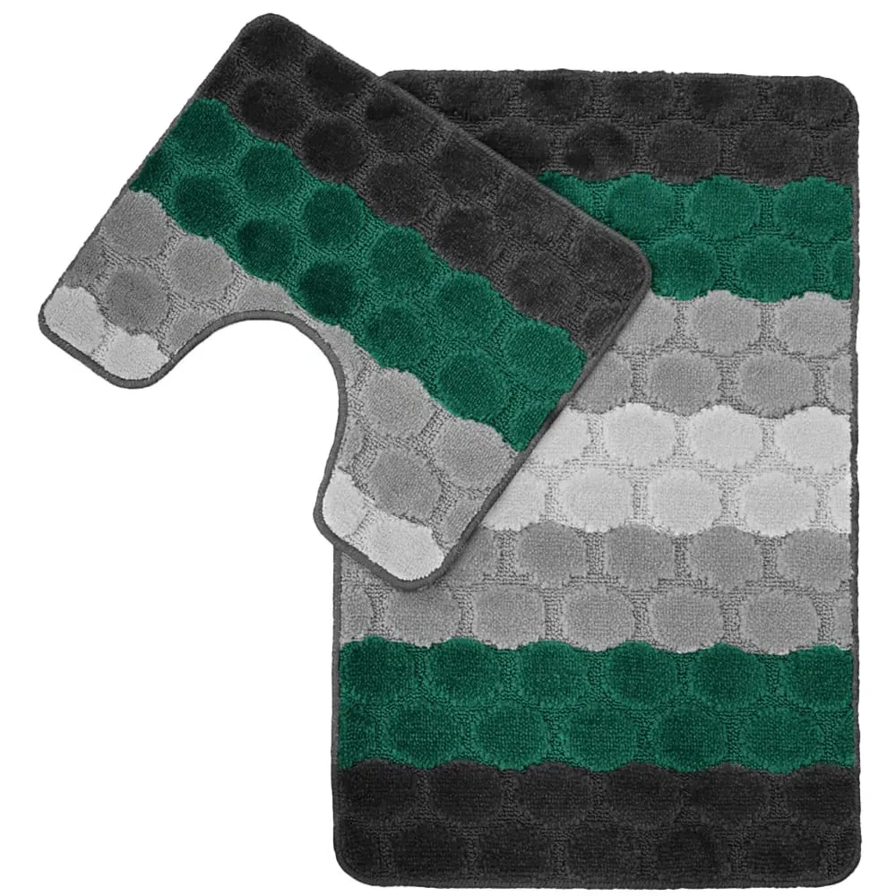 Hex Stripe Bath Mat Set - Green, Polypropylene