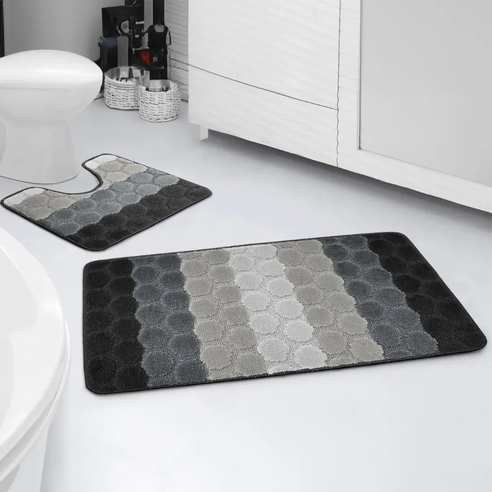Hex Stripe Bath Mat Set - Grey